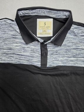 Scott James Mens XL Polo Shirt Black & Gray Striped